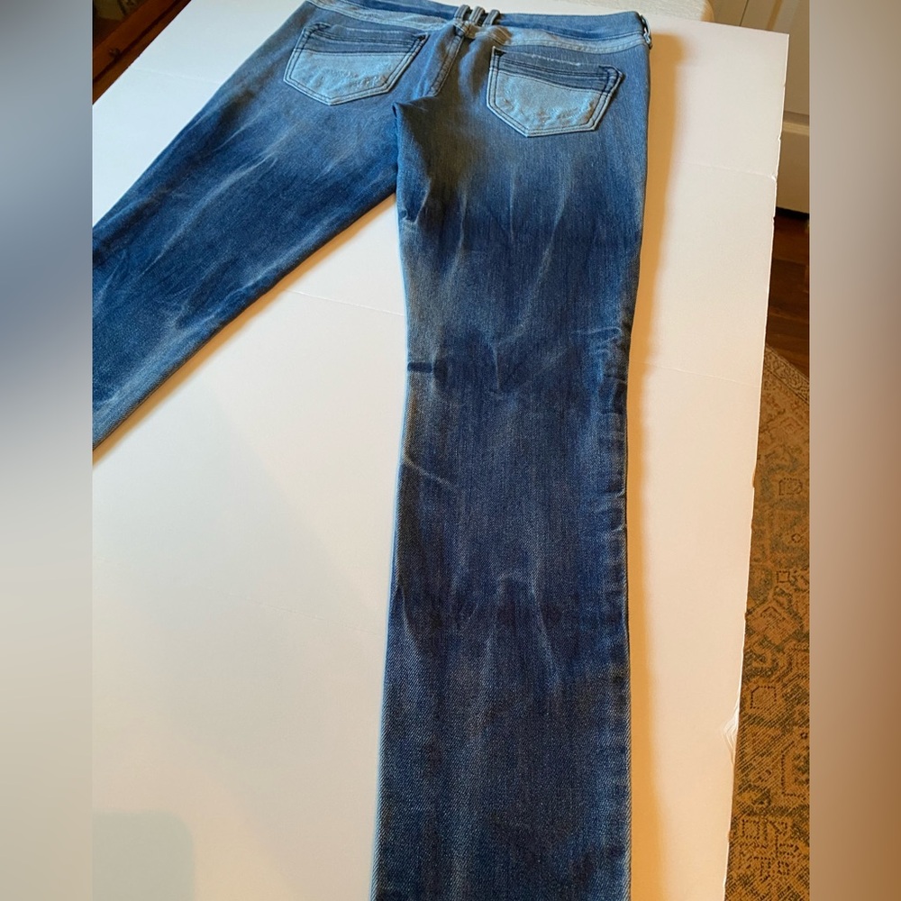 Bebe Patchwork and Distressed Skinny Stretch Blue Jeans, Size 27 - Picture 9 of 9
